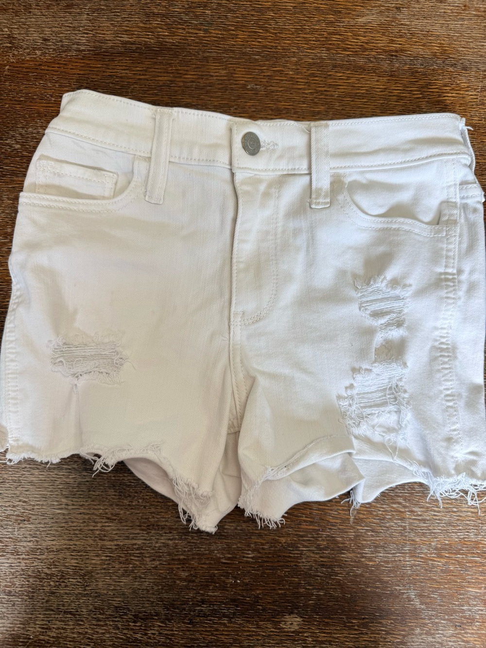 Hollister White Distressed Frayed Hem Denim Shorts